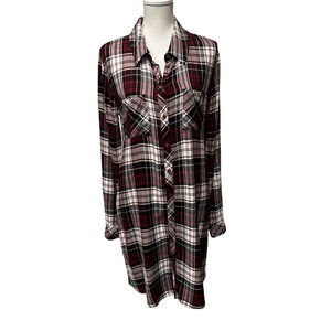 Allison Joy Red Plaid Western Button Down Long Sleeve‎ Shirt Dresss Size Medium